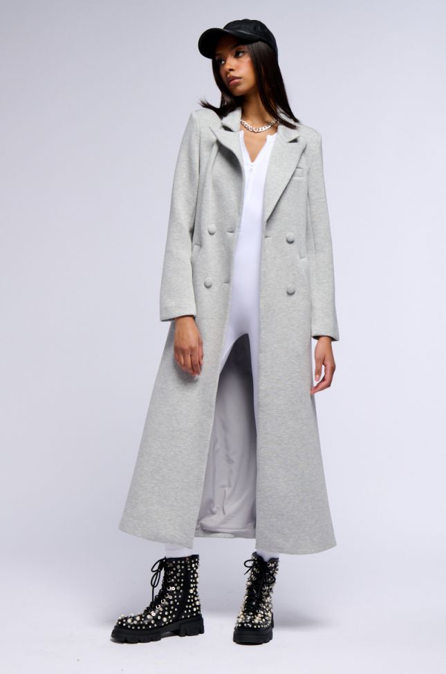 Side View Cocoa Butter Scuba Trench In Grey
