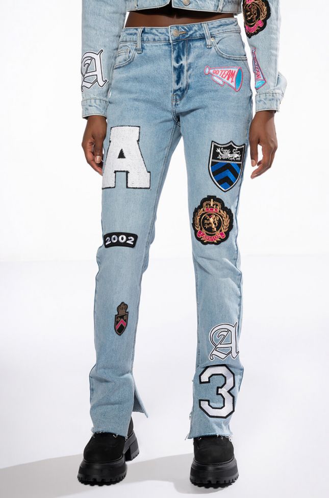 Front View Collegiate Out Of Your League High Rise Straight Leg Jean