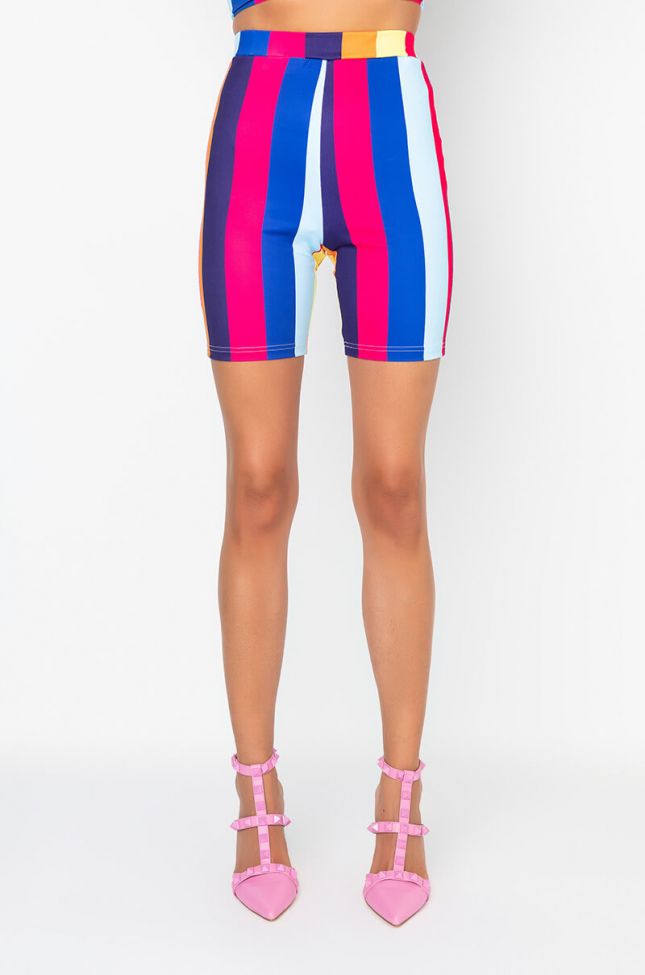 Front View Color Me Bad Biker Shorts in Pink Multi