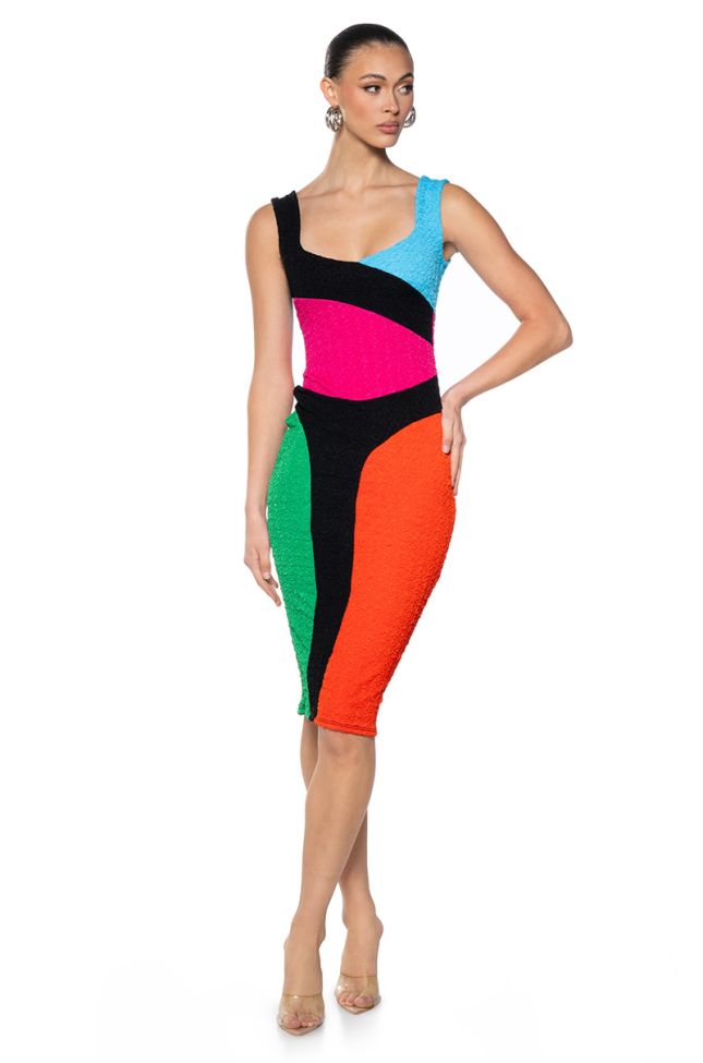 Front View Color Wow Mesh Midi Dress