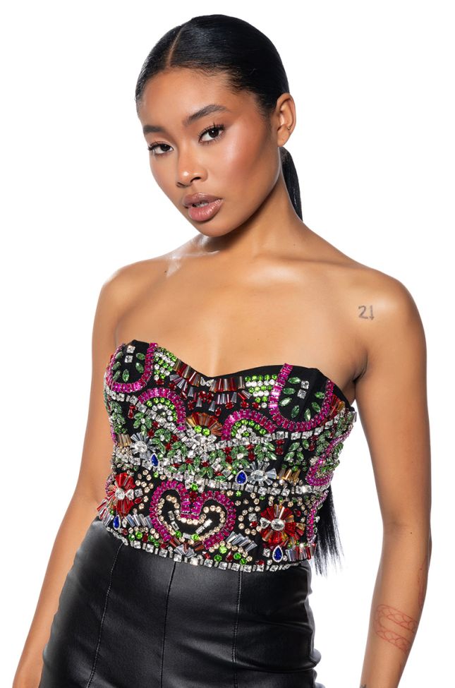 Front View Come Alive Rhinestone Embellished Corset