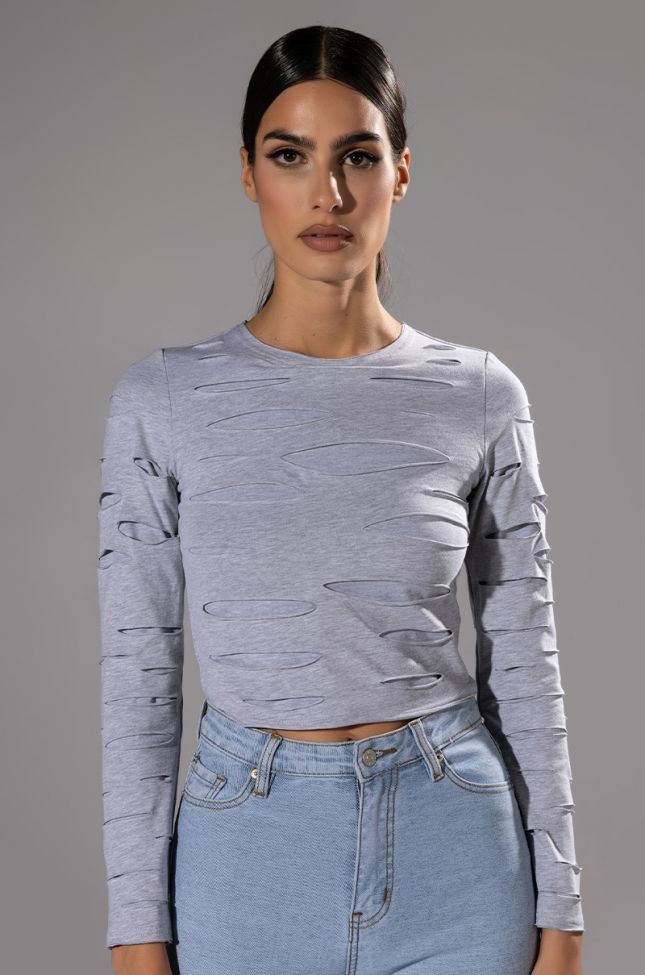 COME AROUND DISTRESSED LONG SLEEVE T SHIRT