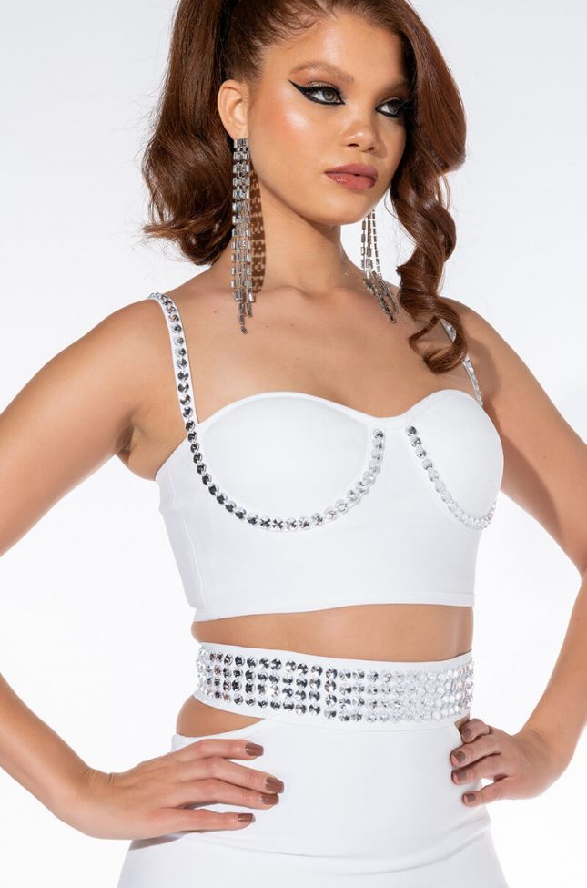 Front View Come Get It Rhinestone Bandage Crop Top