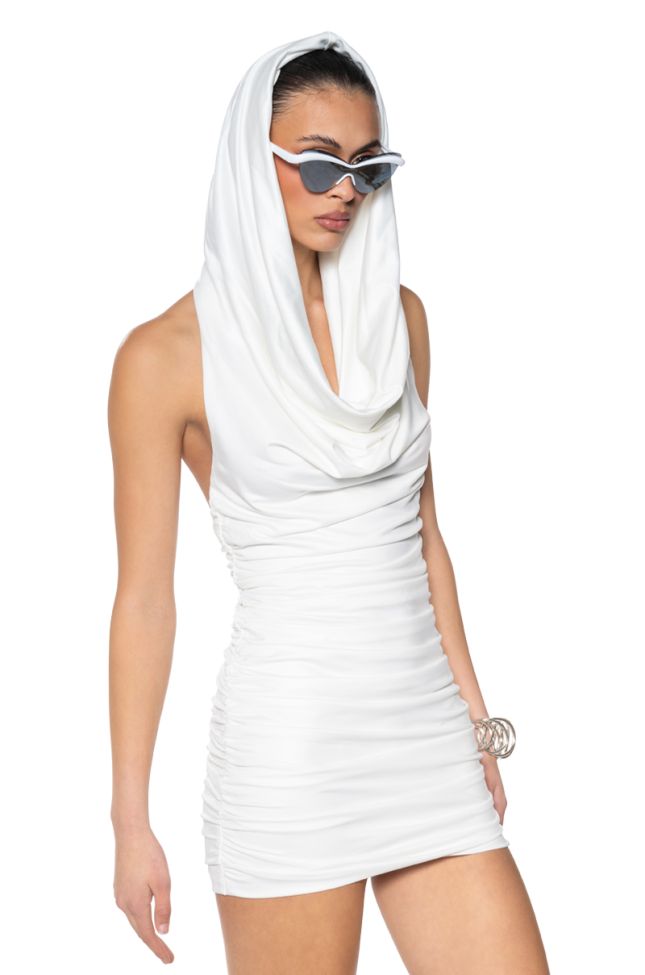 Back View Cool Girl Hooded Mini Dress In White