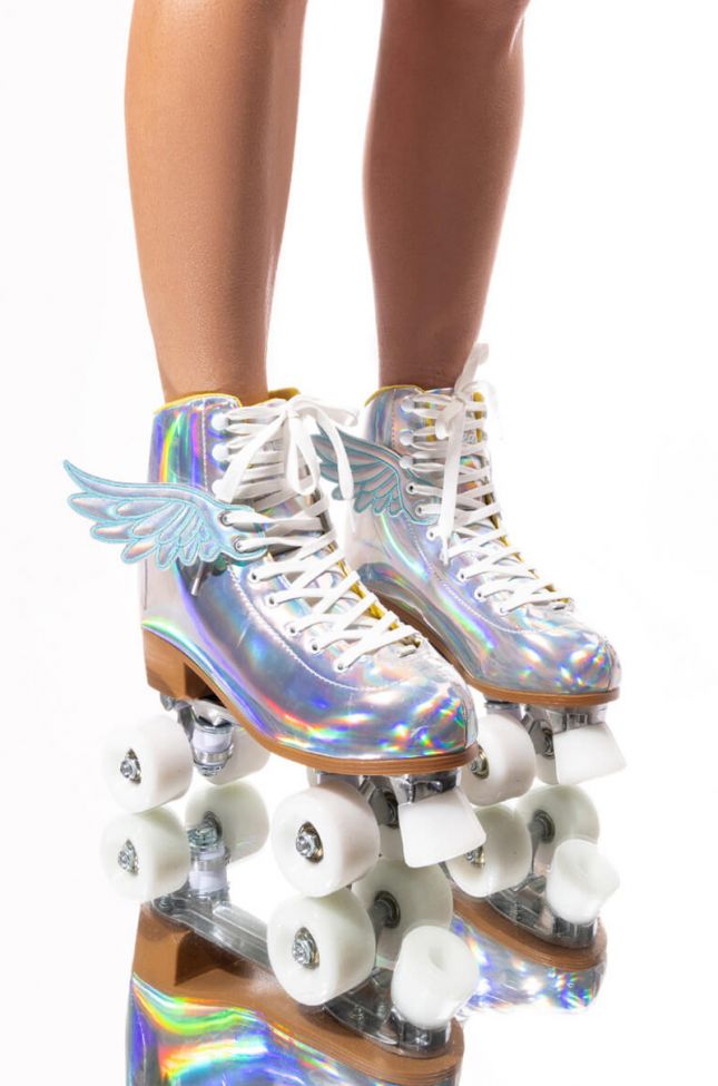 Front View Cosmic Skates Archie Iridescent Angel Wing Roller Skates