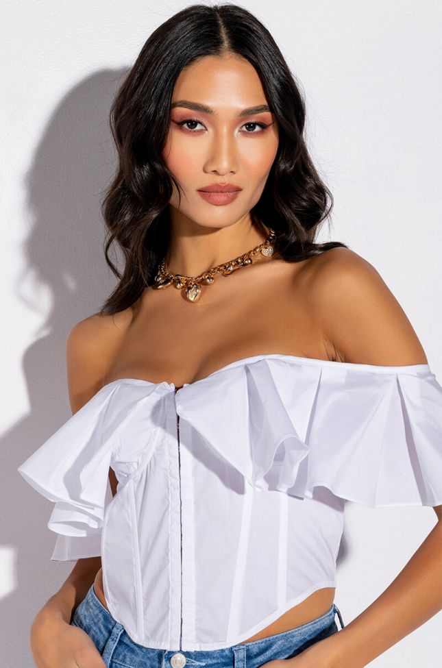 COTTAGE VIBES OFF THE SHOULDER BLOUSE WITH CORSET DETAIL