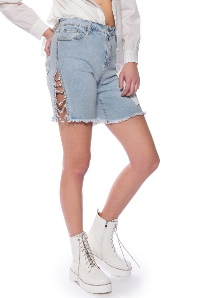 COVERED IN DIAMONDS RELAXED DENIM SHORTS