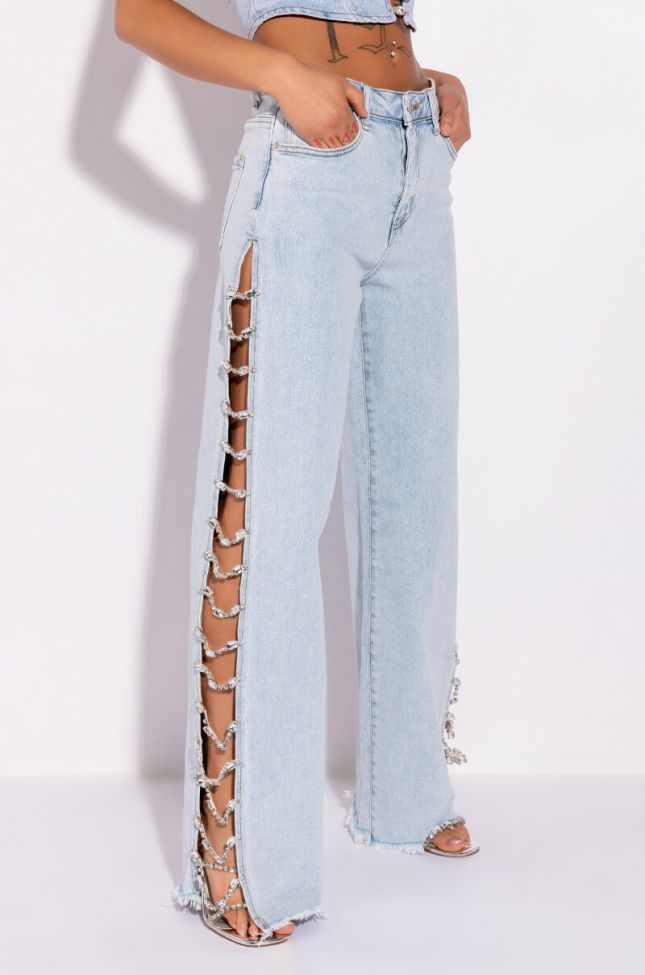 Front View Covered In Diamonds Relaxed Jeans