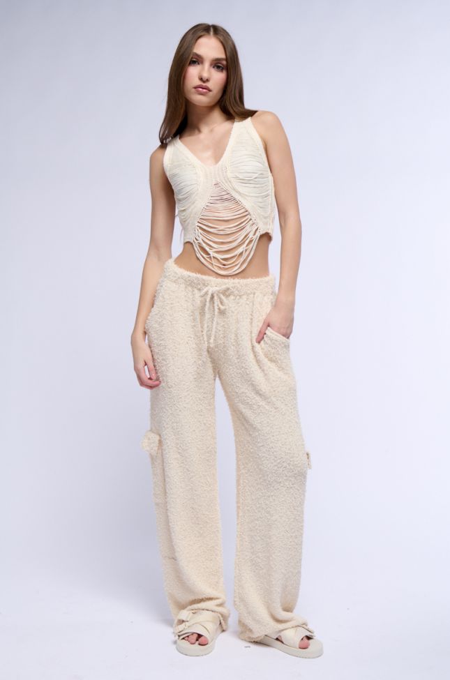Detail View Cozy Beach Days Knit Pant In Cream