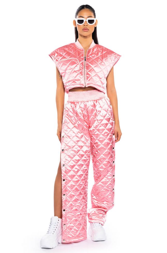 COZY MODE QUILTED SATIN BREAKAWAY JOGGER IN PINK