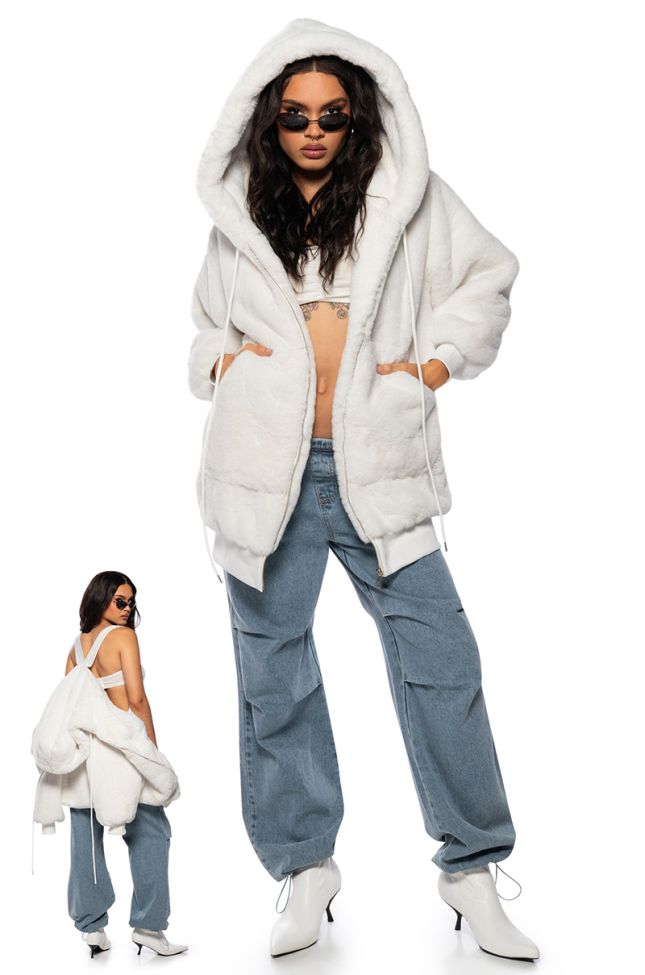 Full View Cozy Up Faux Fur Boxy Longline Hoodie