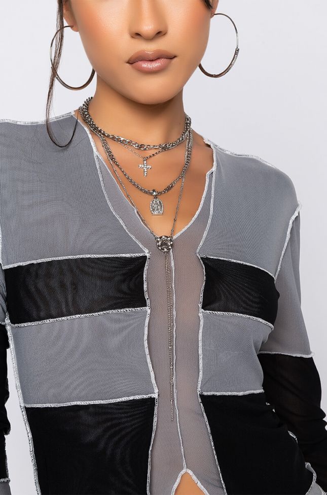 Front View Cross My Heart Layered Chain Necklace in Silver