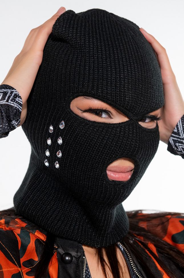 Front View Cry Me A River Rhinestone Ski Mask