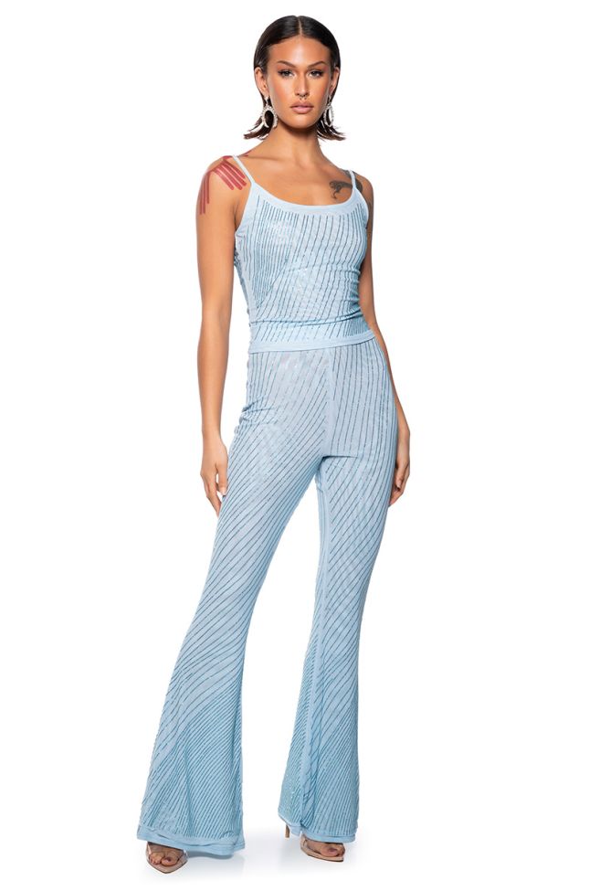 Side View Cuff It Embellished Mesh Flare Leg Trouser