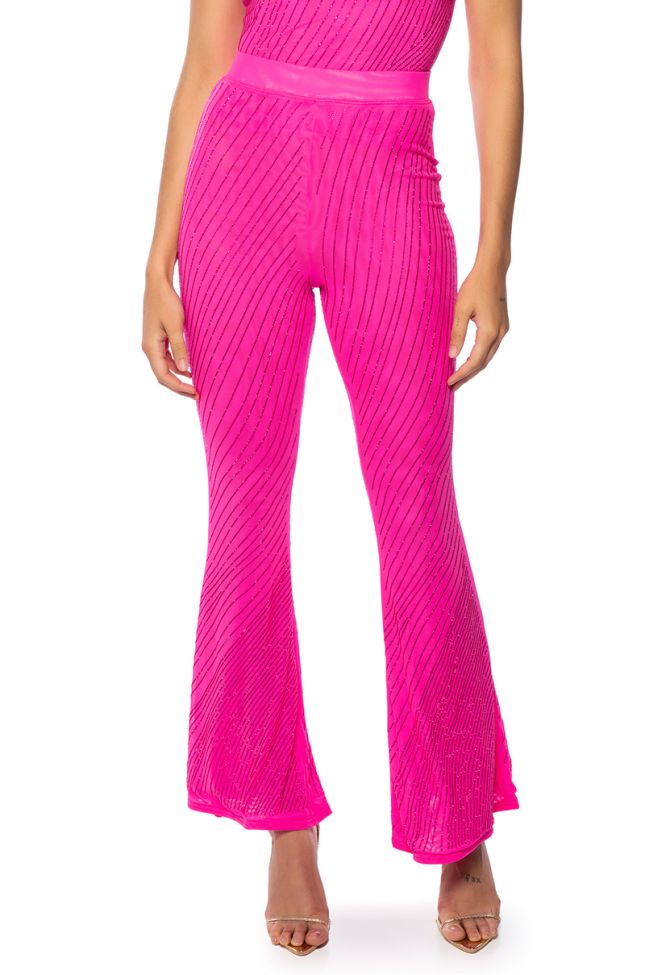 Front View Cuff It Embellished Mesh Flare Leg Trouser