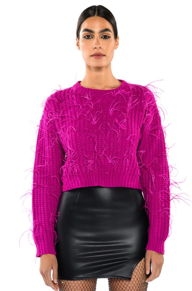 CUFFING SEASON FEATHER DETAIL SWEATER