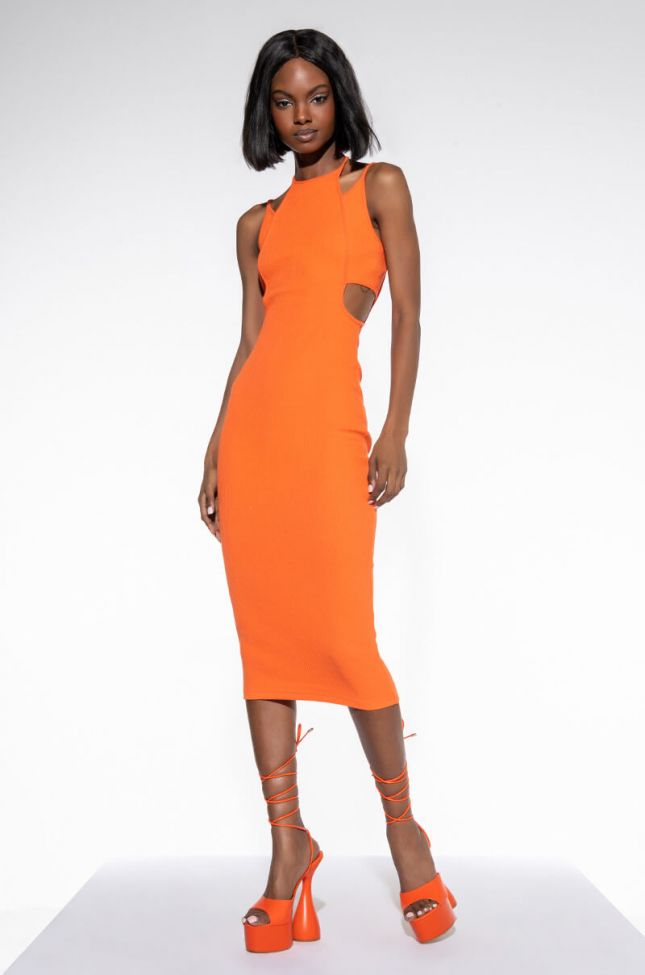 Front View Cut To The Point Ribbed Midi Dress