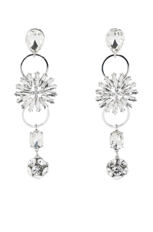 Side View Daisy Embellished Statement Earring In Silver