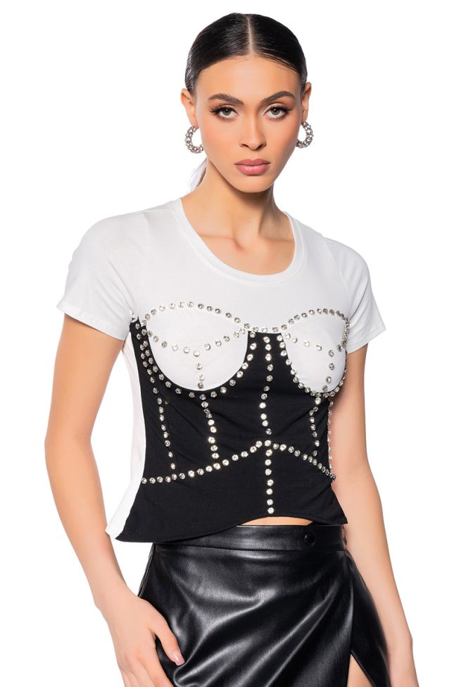 Front View Danni Embellished Corset Tshirt