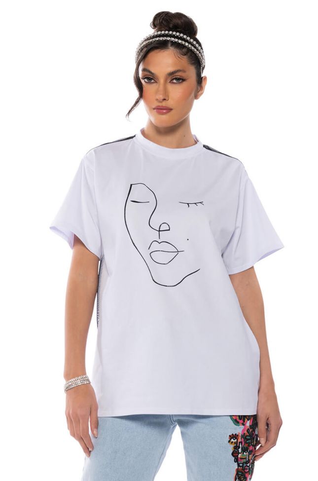 DAY AND NIGHT EMBELLISHED GRAPHIC OVERSIZED TSHIRT