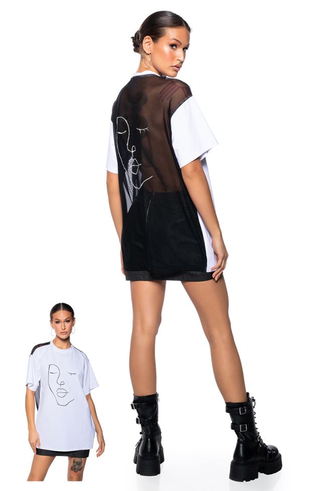 Full View Day And Night Embellished Graphic Oversized Tshirt