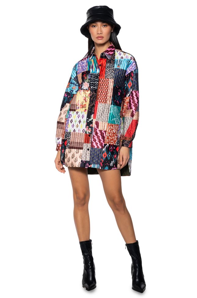 Side View Day Tripper Oversized Patchwork Shirt Dress