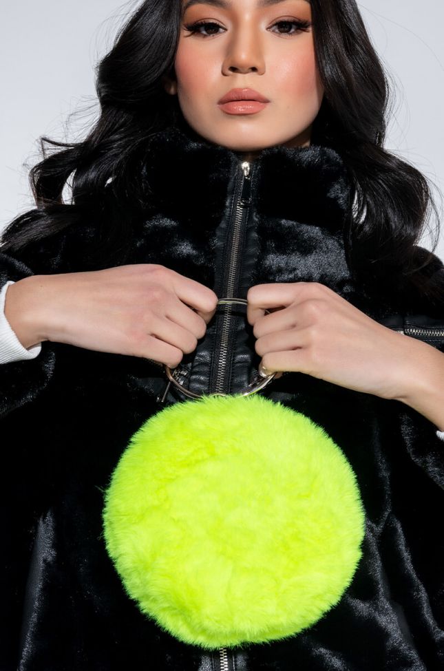 Front View Dayanne Neon Green Fur Bag
