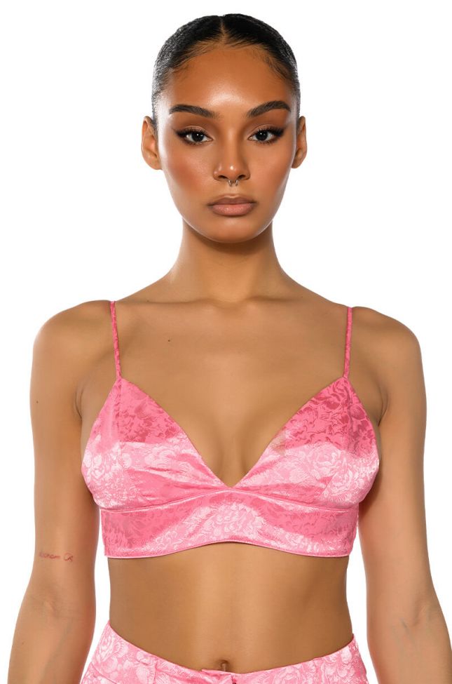 Front View Daydream Satin Floral Bralette