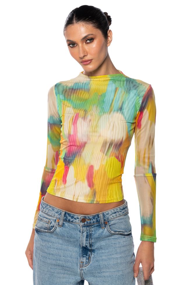 Front View Daydreaming Long Sleeve Mesh Top