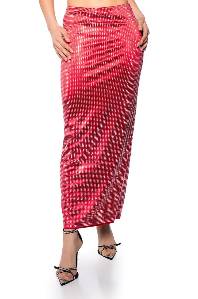 Side View Decision Maker Rhinestone Maxi Skirt In Red