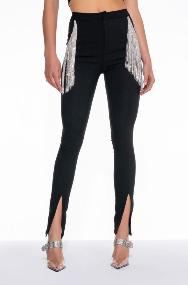 Front View Decked Out Rhinestone Fringe Pant