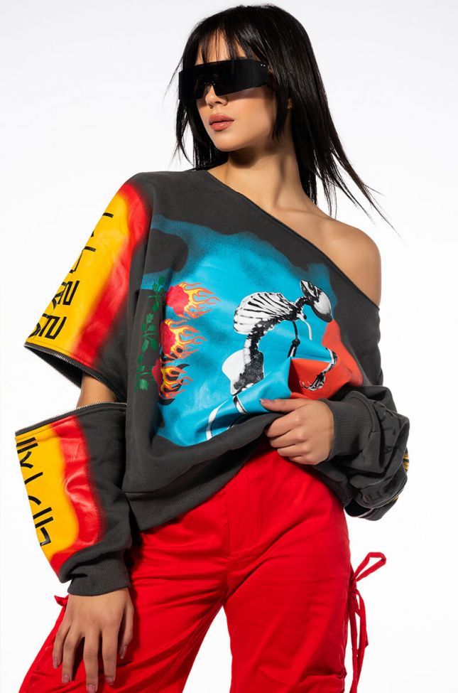 Front View Deep Thoughts Oversized Graphic Sweatshirt