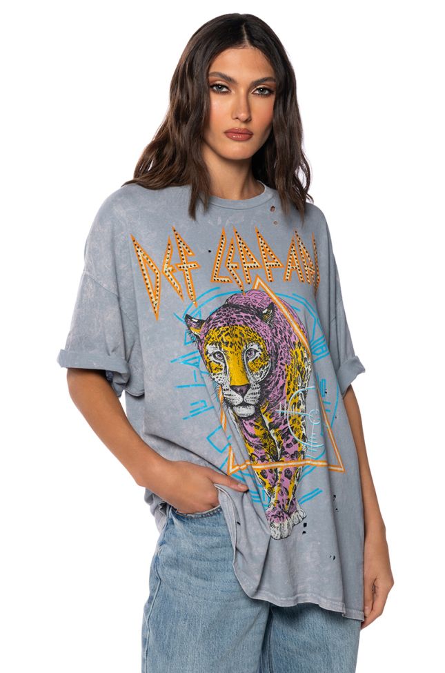 Front View Def Leppard Embellished Oversize Tee