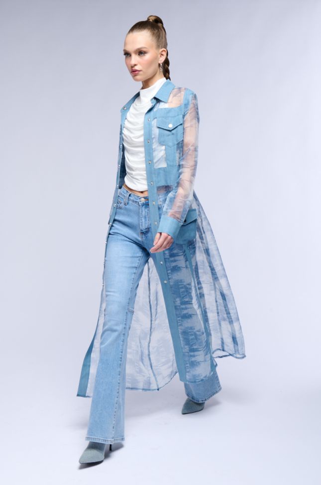 Front View Denim Printed Duster