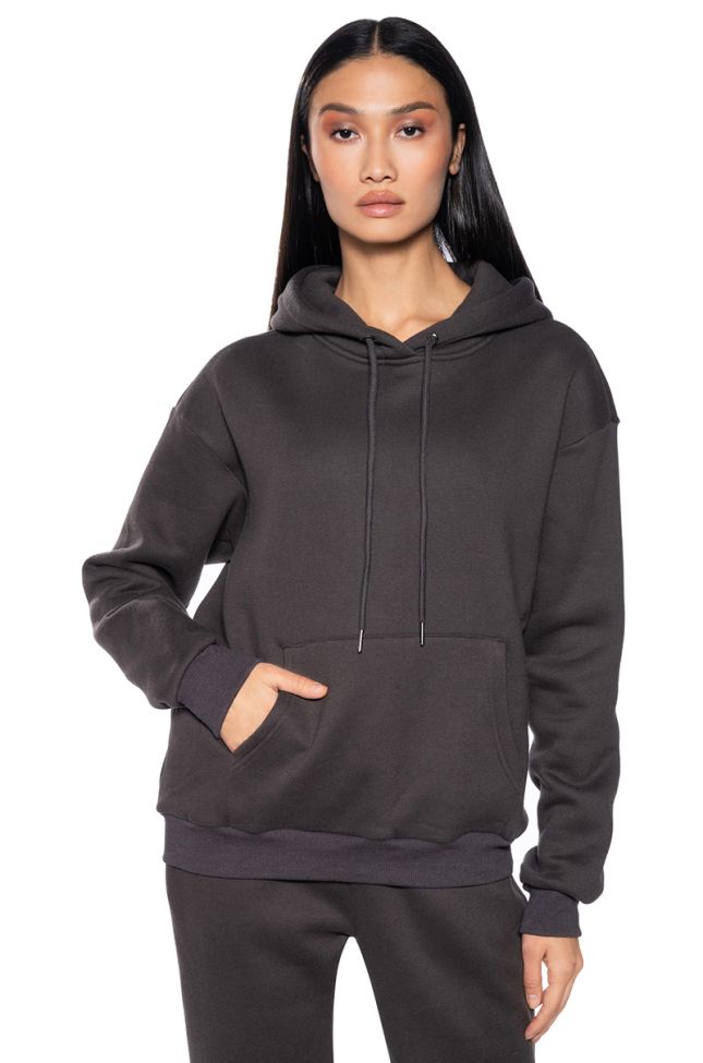 Front View Dextra French Terry Hoodie In Charcoal