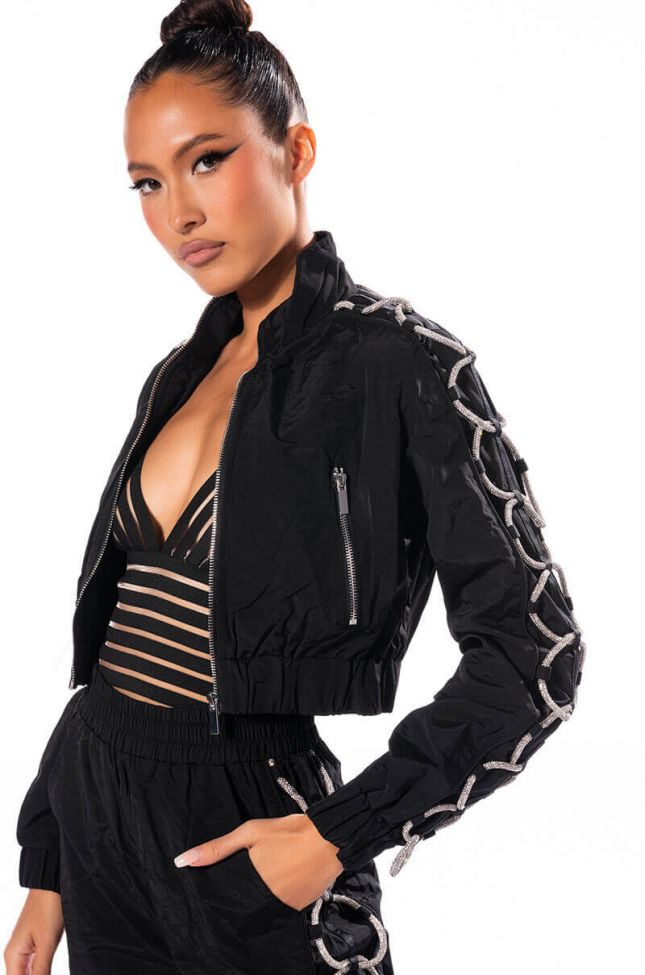 Front View Diamond Lace Up Track Jacket