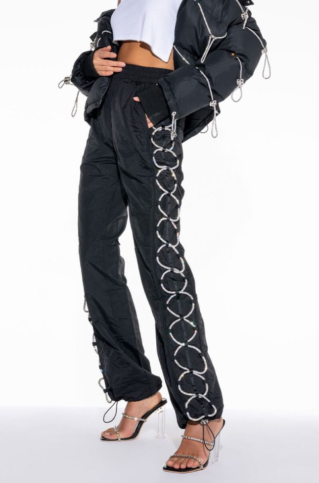 Front View Diamond Lace Up Track Pant