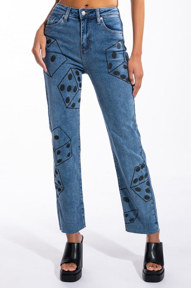Front View Dice Dice Baby High Rise Straight Leg Jean