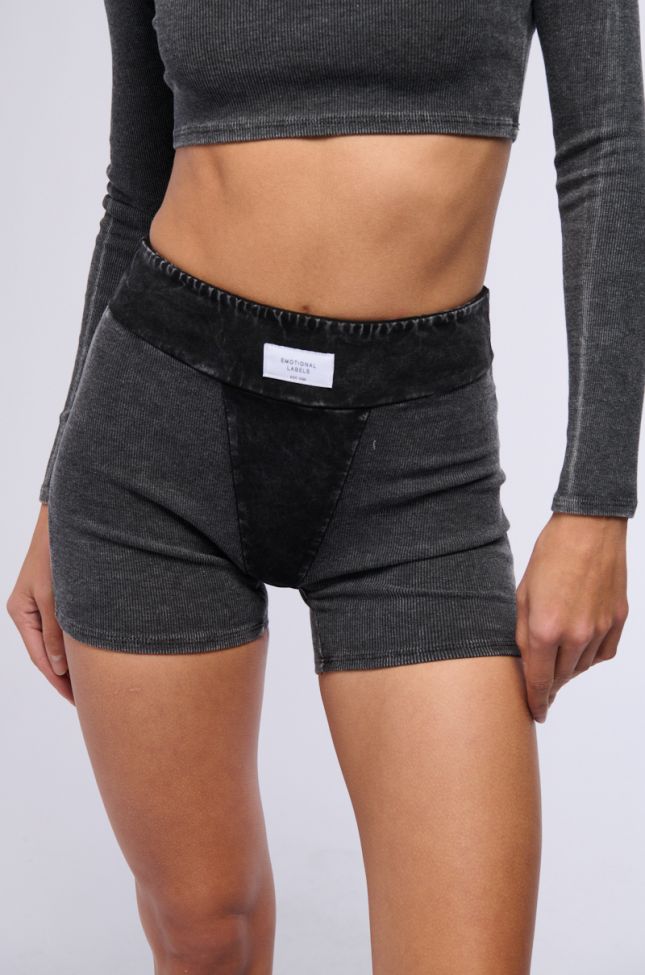 Extra View Dillon Washed Biker Short In Charcoal Grey