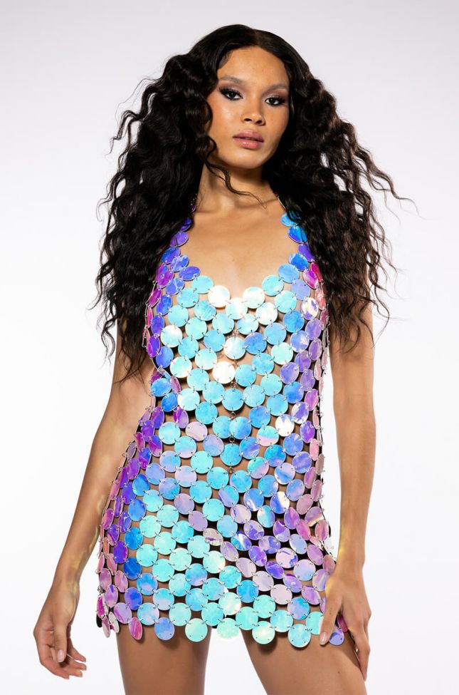 Side View Disco Babe Holographic Shift Dress