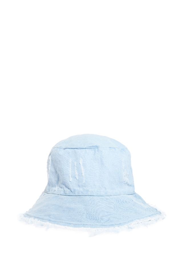 Side View Distressed Denim Bucket Hat