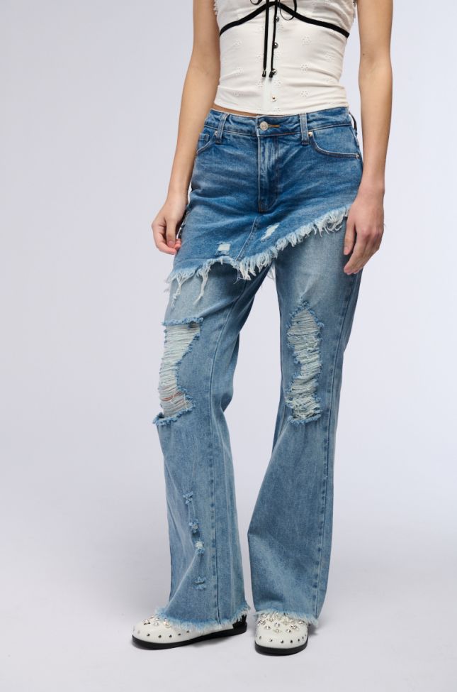 Extra View Distressed Skirt Straight Leg Denim Jeans