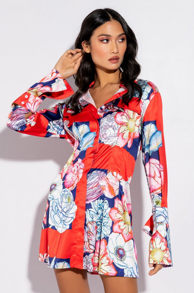 Front View Divine Button Up Fit And Flare Mini Dress