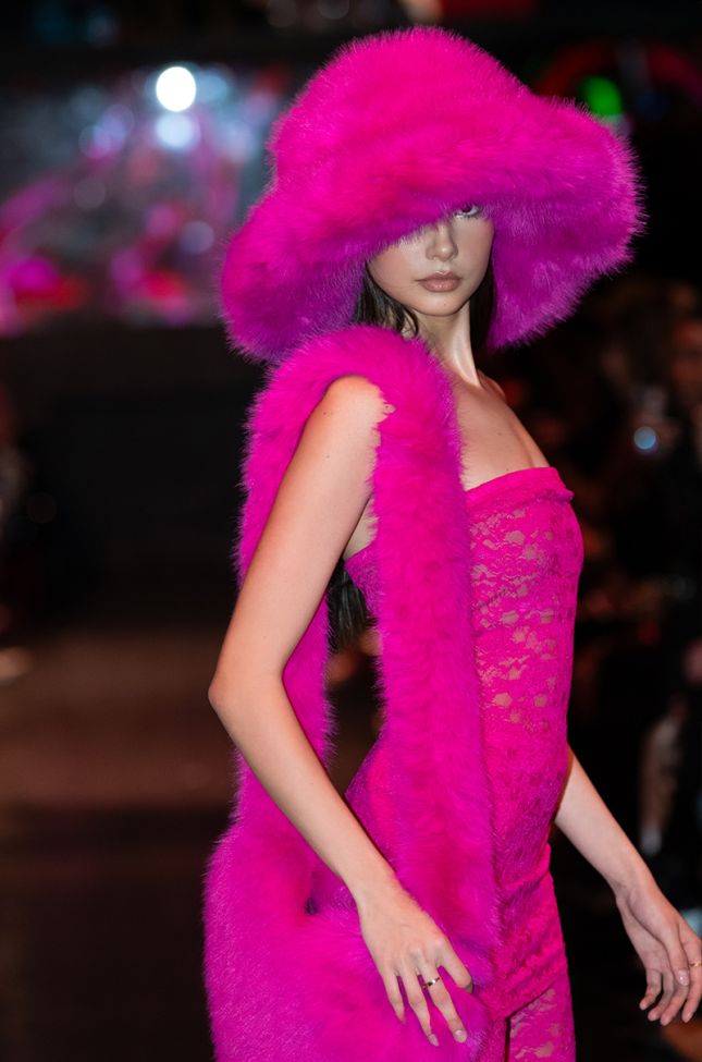 Extra View Divine Feminine Oversized Faux Fur Bucket Hat In Fuchsia