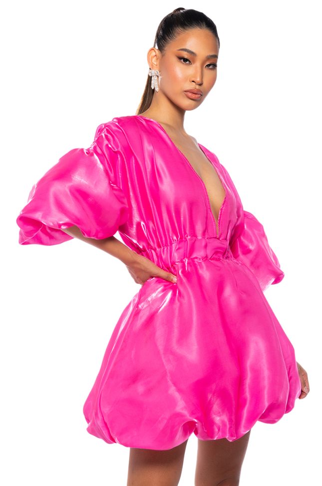 Side View Dixie Balloon Sleeve Mini Dress In Pink