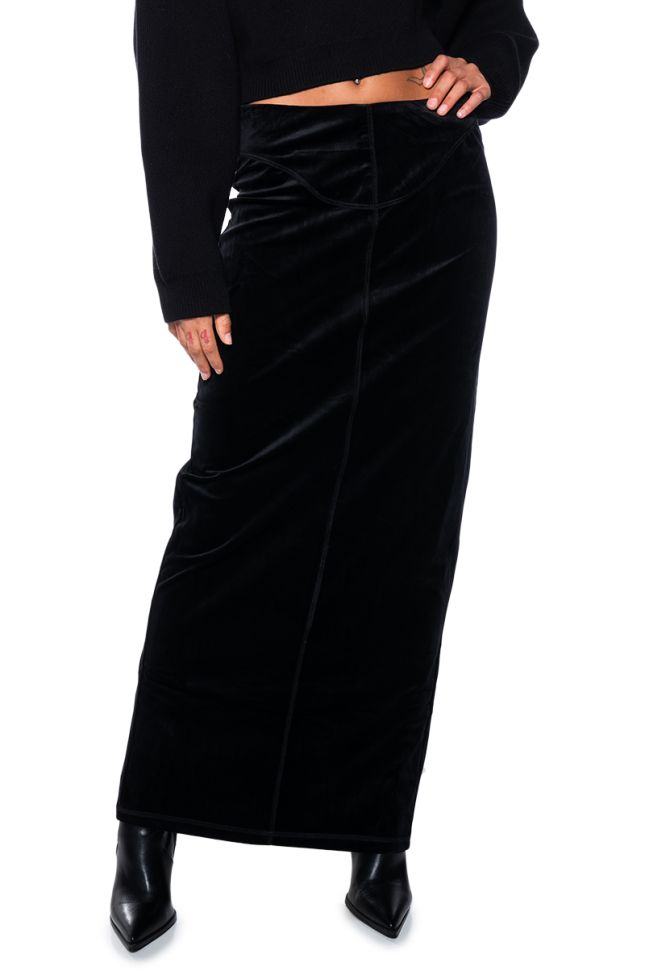 Side View Do No Wrong Velvet Maxi Skirt In Black