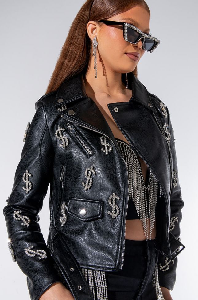 Front View Dolla Dolla Bling Moto Jacket