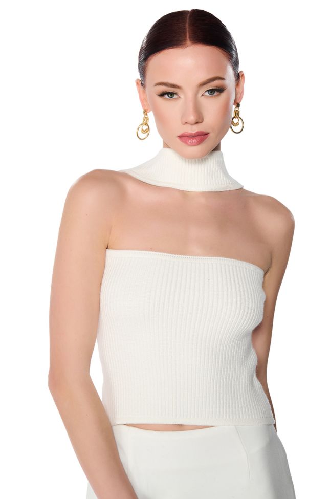 Front View Dolled Up Knit Halter Top In White