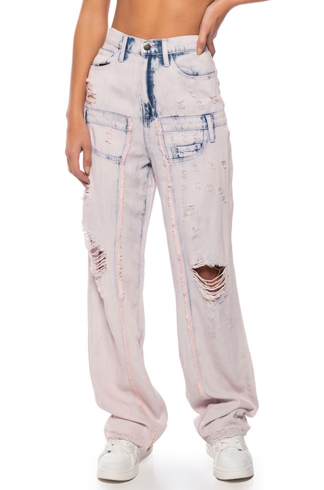 Front View Dolly Pink Acid Wash Relaxed Fit Jeans
