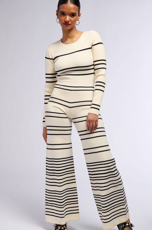 Front View Donna Striped Knit Jumpsuit